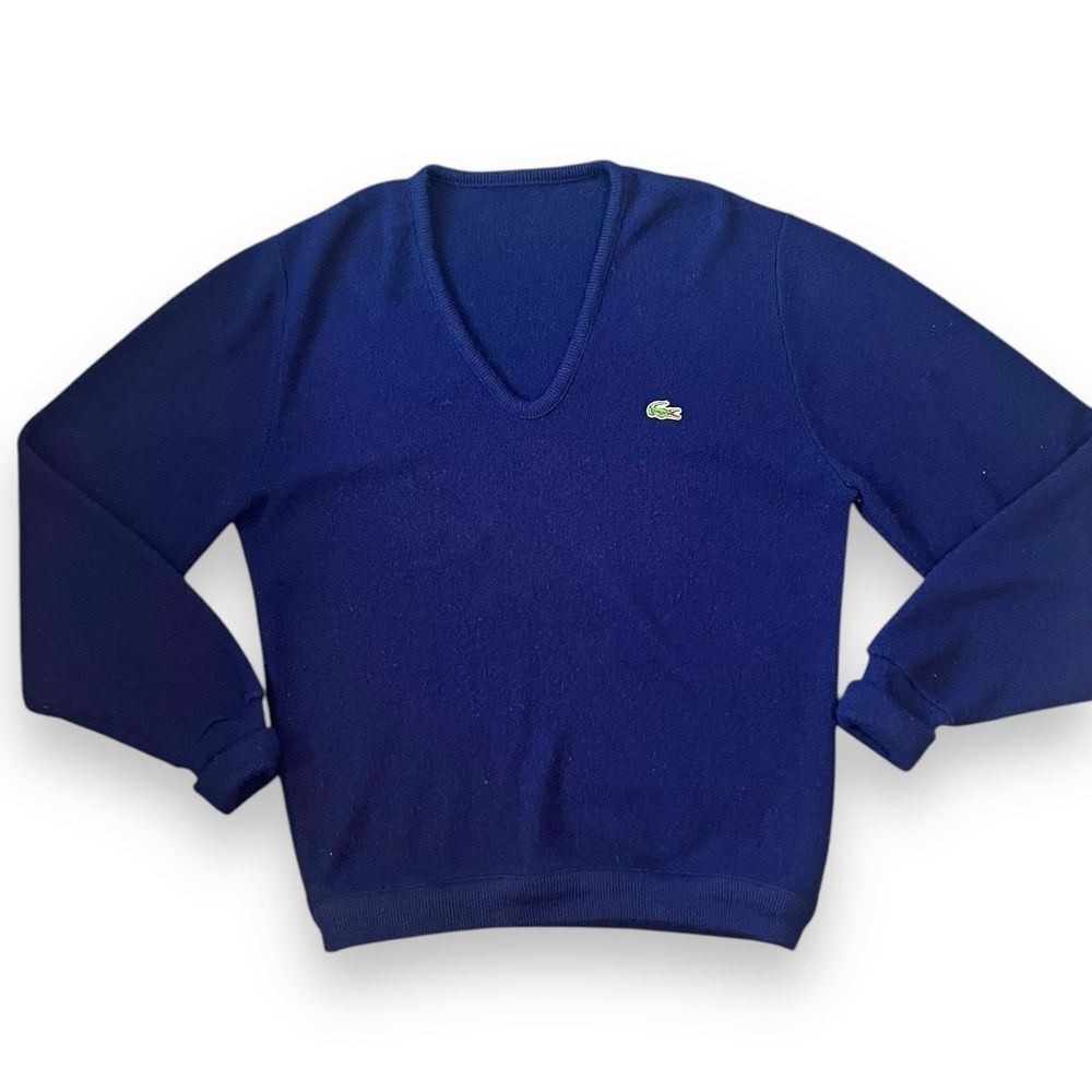 Lacoste Mens V-Neck Sweater Pullover Long Sleeve Embroidered Logo Blue Size ?